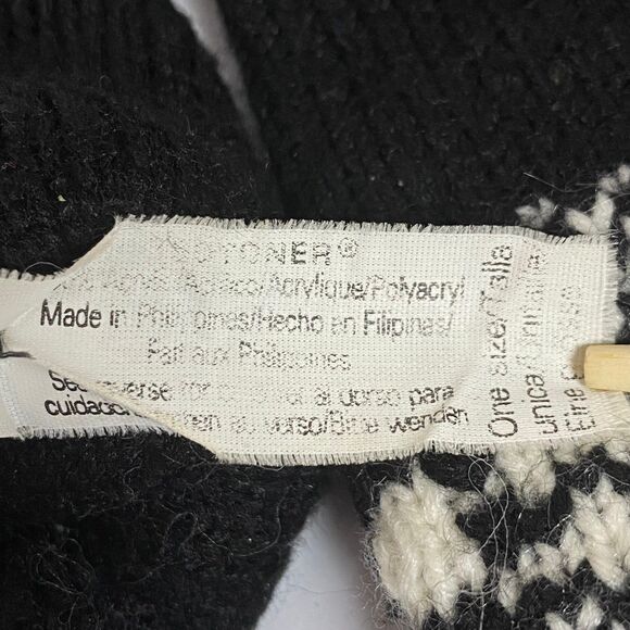 Isotoner Vintage Acrylic Knit Gloves One Size Black Geometric White Design - Picture 3 of 5